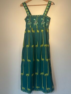 NIMO WITH LOVE Green Elephant and Palm Print Maxi Sundress